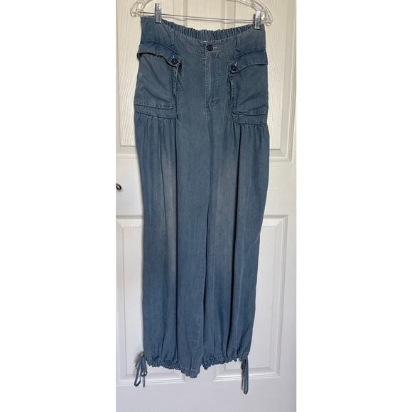 Oli & Hali Pants Large Wide Leg ankle ties Chambray Tencel waist 30" medium - Picture 9 of 16